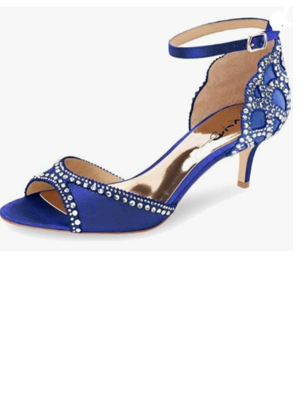 XYD Blue Peep Toe, D'Orsay Kitten Low Heels, Rhinestone Ankle Strap Sandals